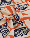Tecido Viscose Premium Sardine Geométrico Irregular Azul Marinho, Ferrugem e Offwhite