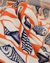 Tecido Viscose Premium Sardine Geométrico Irregular Azul Marinho, Ferrugem e Offwhite