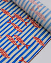 Tecido Viscose Premium Sardine Estampada Vertical e Listras Azul, Vermelho e Offwhite