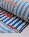 Tecido Viscose Premium Sardine Estampada Vertical e Listras Azul, Vermelho e Offwhite