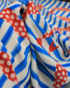 Tecido Viscose Premium Sardine Estampada Vertical e Listras Azul, Vermelho e Offwhite