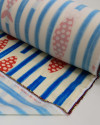 Tecido Viscose Premium Sardine Estampada Horizontal e Listras Vermelo, Azul e Offwhite