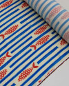 Tecido Viscose Premium Sardine Estampada Horizontal e Listras Vermelo, Azul e Offwhite