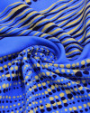 Tecido Viscose Listrado Irregular Pontilhado Creme e Tons de Azul
