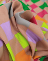 Tecido Viscose Quadriculado em Listras Verticais Coloridas e Nude