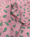 Tecido Viscose Texturizada Cactos Verde e Rosa Bebê