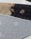 Tecido Viscose Barrado Floral e Coelhos Preto e Bege