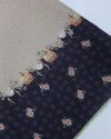 Tecido Viscose Barrado Floral e Coelhos Preto e Bege
