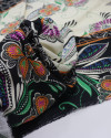 Tecido Crepe de Viscose Barrado Duplo e Floral Pontilhado Creme e Preto