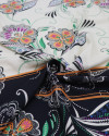 Tecido Crepe de Viscose Barrado Duplo e Floral Pontilhado Creme e Preto