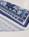 Tecido Crepe de Viscose Estampa Lenço Flores e Ramos Offwhite e Azul