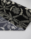 Tecido Viscose Barrado Flores e Coqueiros Offwhite e Preto