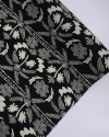 Tecido Viscose Barrado Flores e Coqueiros Offwhite e Preto