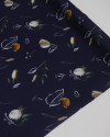 Tecido Crepe Silk Fino Italiano Flores e Rascunhos Colorido e Azul Marinho