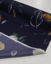 Tecido Crepe Silk Fino Italiano Flores e Rascunhos Colorido e Azul Marinho