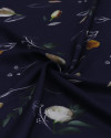 Tecido Crepe Silk Fino Italiano Flores e Rascunhos Colorido e Azul Marinho
