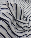 Tecido Crepe de Viscose Italiano Listras Duplas Tons de Azul e Branco