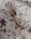 Tecido Crepe Chiffon Italiano Com Lurex Ramos e Flores Colorido e Bege