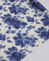 Tecido Crepe Silk Italiano Flores Abstratas Tons de Azul e Creme 