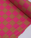 Tecido Viscose Macro Xadrez Castanho e Rosa