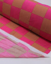 Tecido Viscose Macro Xadrez Castanho e Rosa
