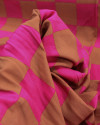 Tecido Viscose Macro Xadrez Castanho e Rosa