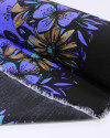 Tecido Viscose Mista com Poliamida Grosso Barrado Floral Bege, Preto e Azul