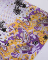 Tecido Viscose Mista com Poliamida Grosso Barrado Cashmere Floral Amarelo, Roxo e Branco