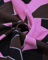 Tecido Viscose Mista com Poliamida Tapete Floral Abstrato Rosa, Preto e Marrom