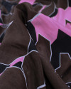 Tecido Viscose Mista com Poliamida Tapete Floral Abstrato Rosa, Preto e Marrom
