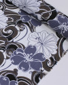 Tecido Viscose Mista com Poliamida Macro Flores Marrom, Tons de Cinza e Branco