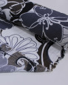 Tecido Viscose Mista com Poliamida Macro Flores Marrom, Tons de Cinza e Branco