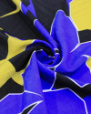 Tecido Viscose Mista com Poliamida Tapete Floral Abstrato Preto, Amarelo e Azul