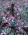 Tecido Viscose Mista com Poliamida Grosso Campo Floral Abstrato Tons de Rosa e Tons de Verde