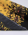 Tecido Viscose Mista com Poliamida Barrado Floral Rosa, Preto e Amarelo