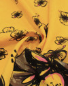Tecido Viscose Mista com Poliamida Barrado Floral Rosa, Preto e Amarelo