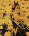 Tecido Viscose Mista com Poliamida Barrado Floral Rosa, Preto e Amarelo