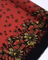 Tecido Viscose Mista com Poliamida Barrado Floral Preto, Amarelo e Vermelho