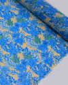 Tecido Crepe Chiffon Ramos e Flores Verde, Tons de Azul e Amarelo