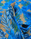Tecido Crepe Chiffon Ramos e Flores Verde, Tons de Azul e Amarelo