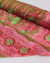 Tecido Crepe Chiffon Brocado Barrado Duplo Cashmere Floral Verde, Rosa e Capuccino