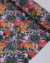Tecido Micro Fibra Alfaiataria Folhagens e Flores Colorido e Lilás