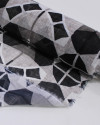 Tecido Crepe Chiffon Italiano Quadriculado Estampado Preto e Tons de Cinza
