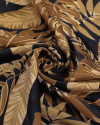 Tecido Crepe Silk Italiano Multi Folhagens Tons de Marrom e Preto