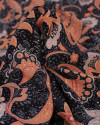 Tecido Micro Fibra Alfaiataria Italiano Paisley Terra Rosa, Cinza e Preto