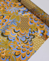 Tecido Crepe Silk Italiano Estampa Floral Absrtata Creme, Azul e Amarelo Mostarda
