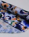 Tecido Crepe Chiffon Texturizado Italiano Tapete Floral Colorido e Tons de Azul