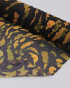 Tecido Crepe Chiffon Texturizado Italiano Animal Print Abtrato Tons de Amarelo e Marrom