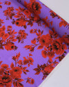 Tecido Viscose Italiano Macro Flores Vermelho e Lilás