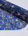 Tecido Crepe Chiffon Texturizado Italiano Tapete Floral Cinza e Azul